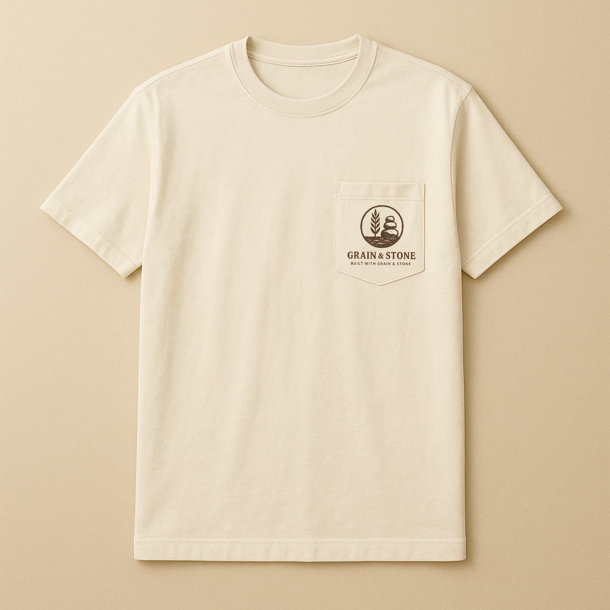 Heritage Pocket Tee floating on cream background